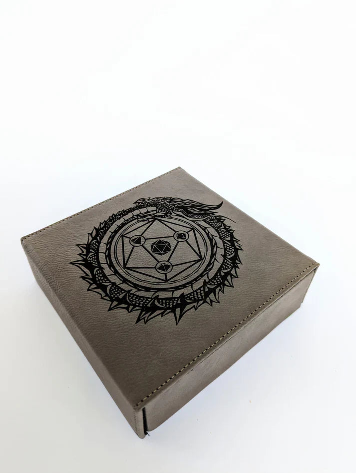 Dragon Circle | Vegan Leather Dice Box - Grey | Gear Gaming Bentonville