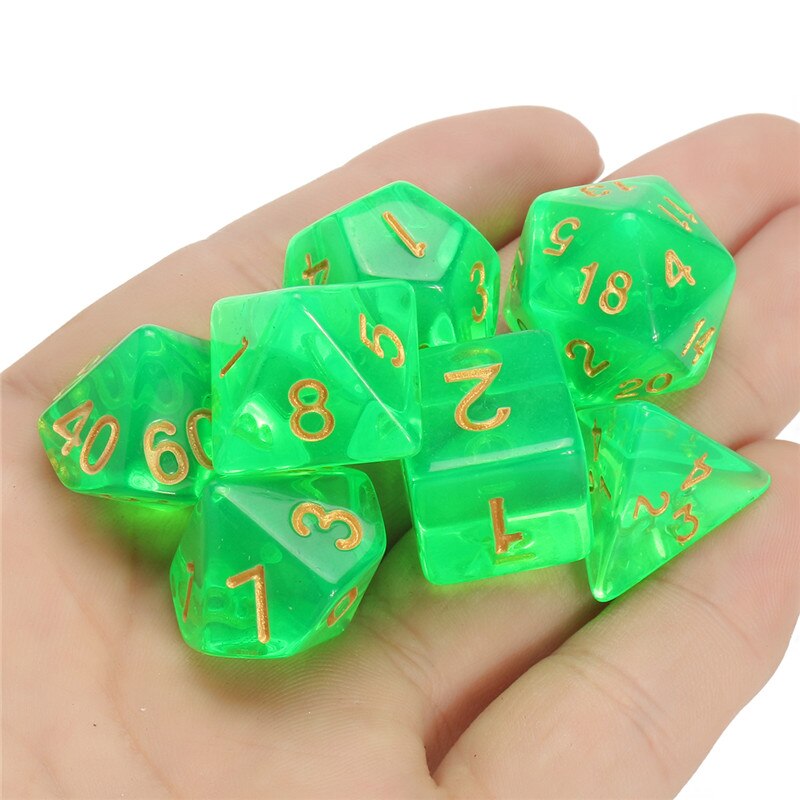 Light Green with Gold Numbers Translucent 7pcs Dice Set | Gear Gaming Bentonville