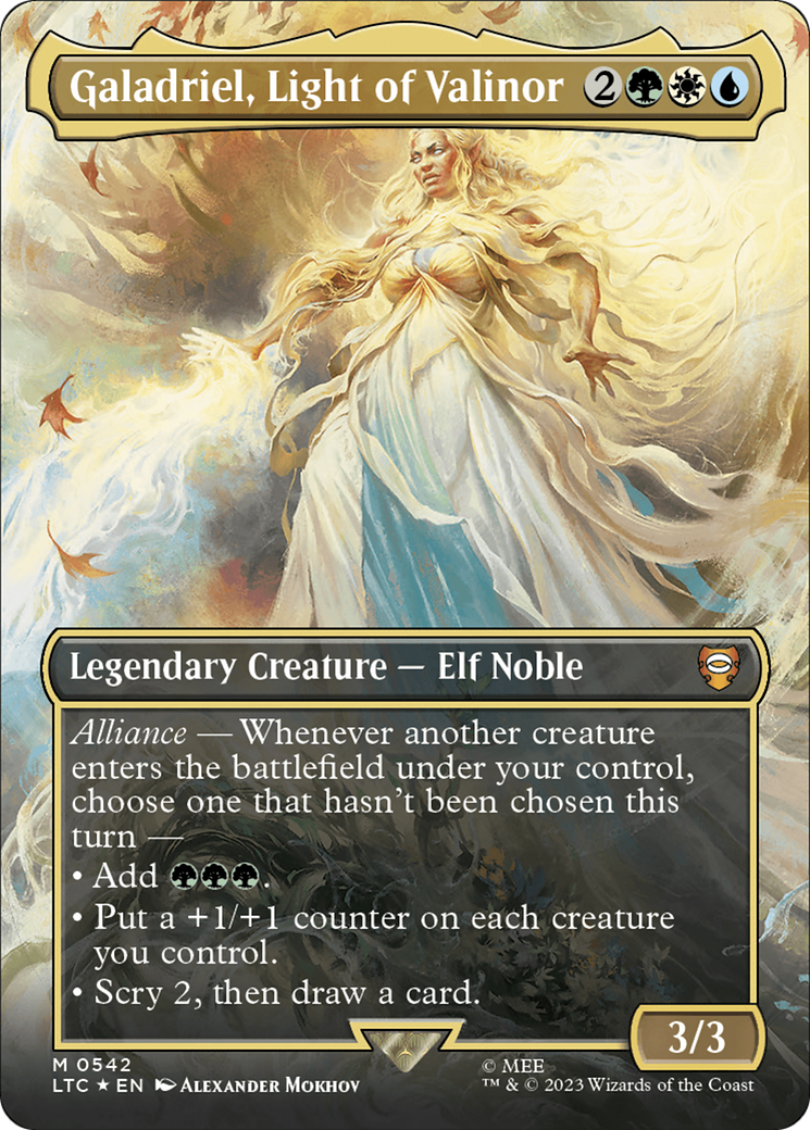 Galadriel, Light of Valinor (Borderless) (Surge Foil) [The Lord of the Rings: Tales of Middle-Earth Commander] | Gear Gaming Bentonville