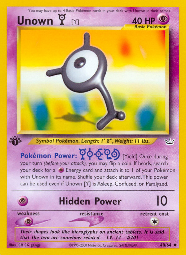 Unown [Y] (40/64) [Neo Revelation 1st Edition] | Gear Gaming Bentonville