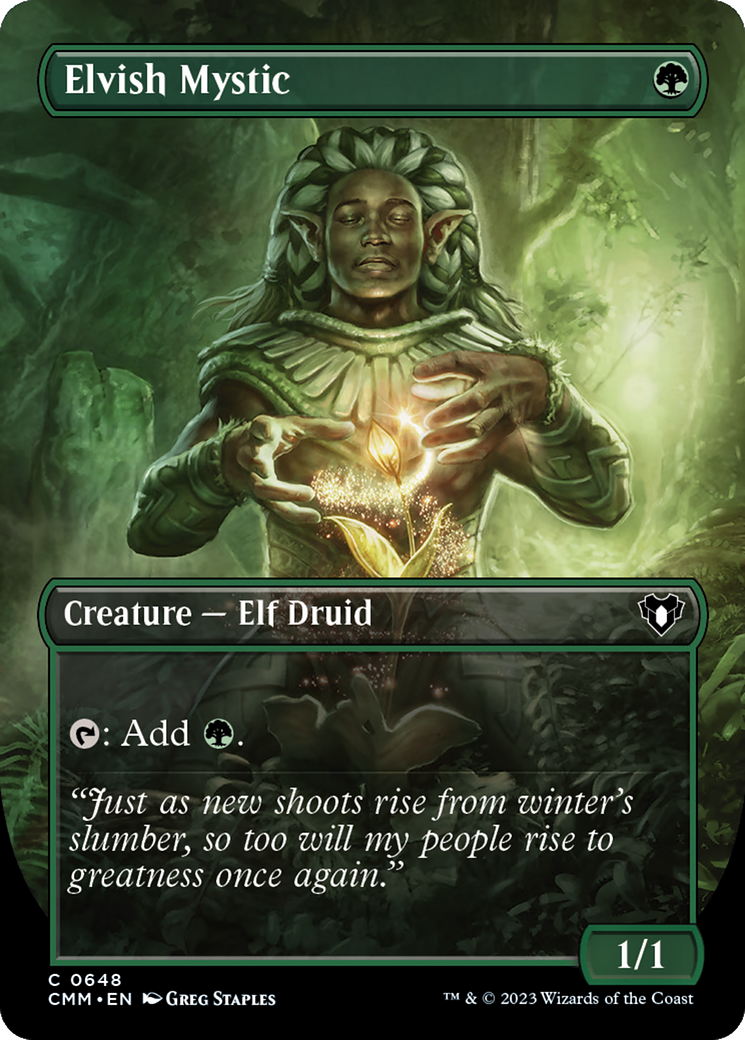 Elvish Mystic (Borderless Alternate Art) [Commander Masters] | Gear Gaming Bentonville