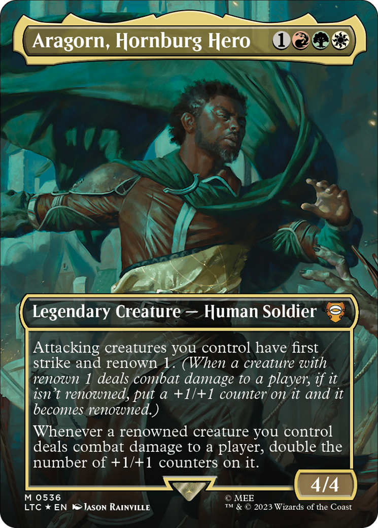 Aragorn, Hornburg Hero (Borderless) (Surge Foil) [The Lord of the Rings: Tales of Middle-Earth Commander] | Gear Gaming Bentonville