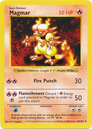 Magmar (36/102) [Base Set Shadowless Unlimited] | Gear Gaming Bentonville