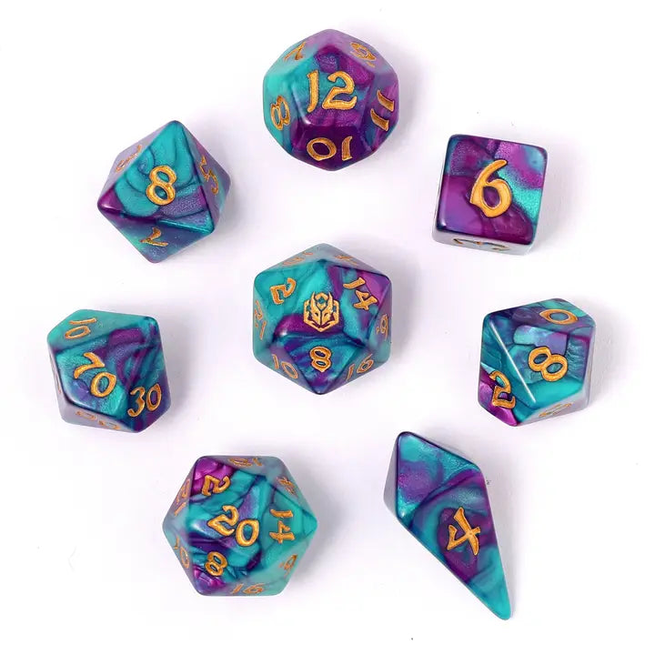 Wyrmforged Rollers-  Rounded edge 8-piece Polyhedral Dice Set: Frostbloom | Gear Gaming Bentonville