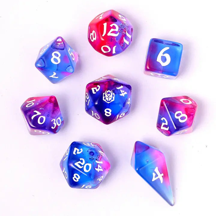 Wyrmforged Rollers-  Rounded edge 8-piece Polyhedral Dice Set: Unicorn Tears | Gear Gaming Bentonville