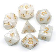 White with Gold Numbers Pearl 7pcs Dice Set | Gear Gaming Bentonville