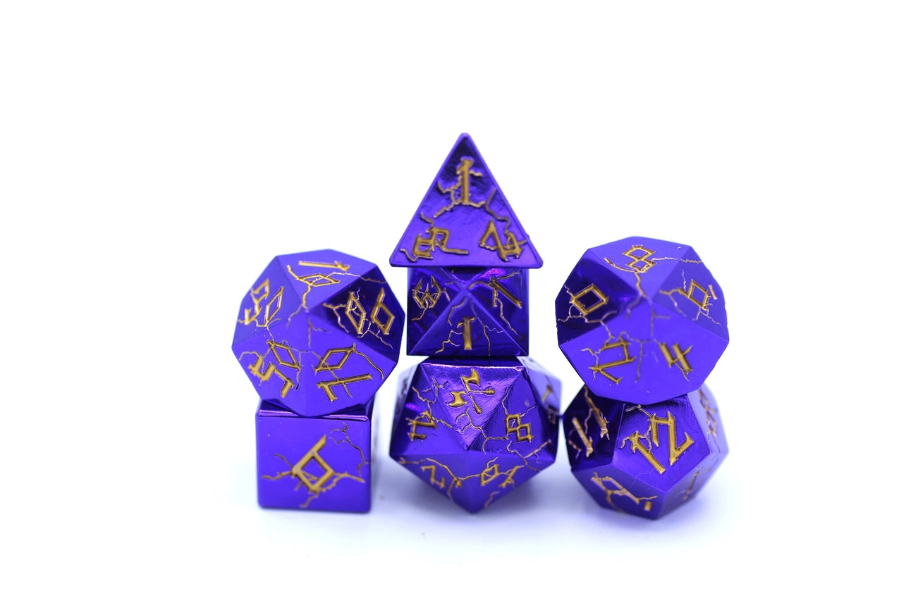 Purple Chrome with Gold Solid Metal Barbarian Dice Set | Gear Gaming Bentonville