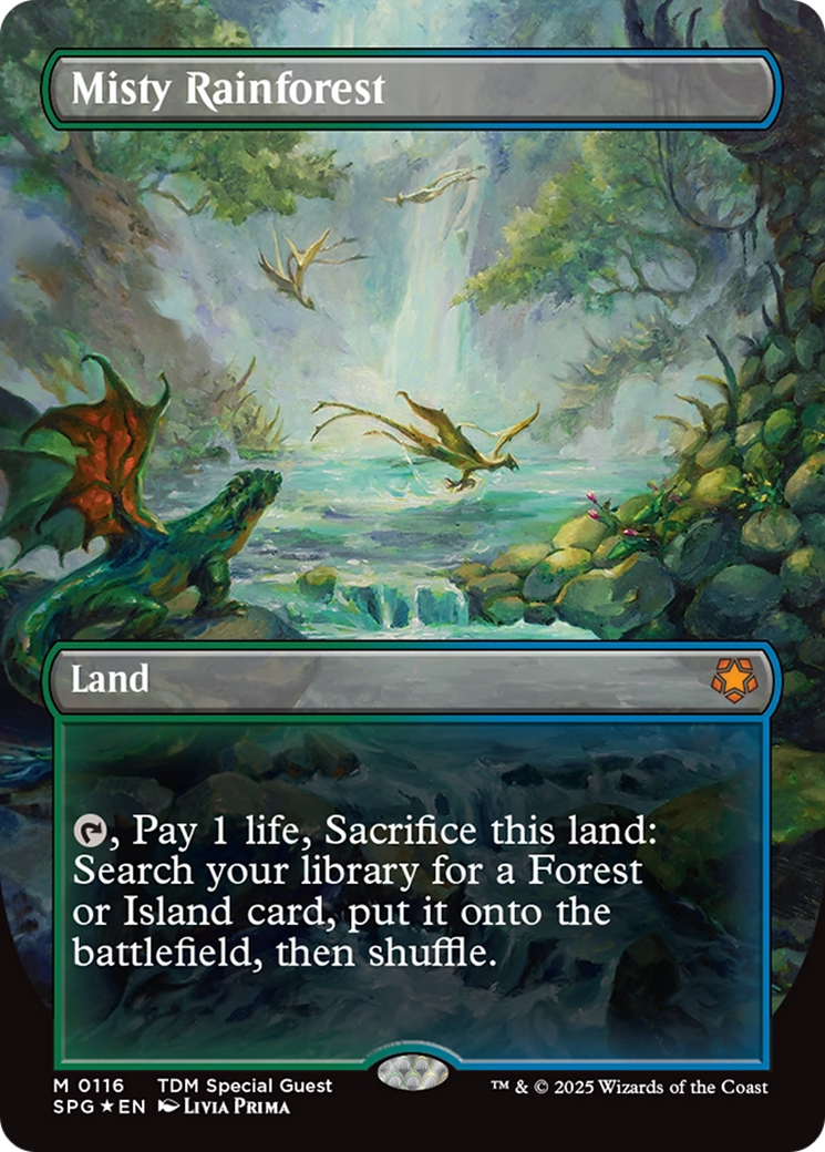 Misty Rainforest (Borderless) (Dragonscale Foil) [Tarkir: Dragonstorm Special Guests] | Gear Gaming Bentonville