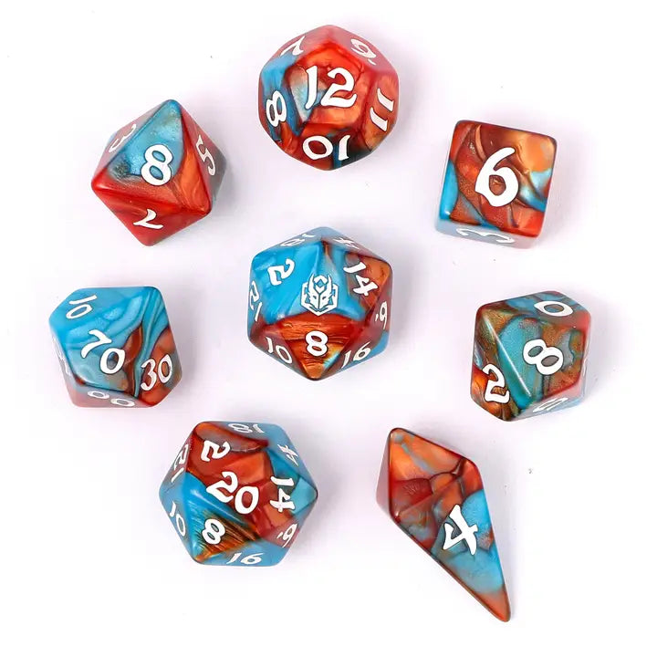 Wyrmforged Rollers-  Rounded edge 8-piece Polyhedral Dice Set: Bard's Cloak | Gear Gaming Bentonville