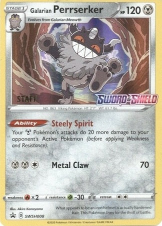 Galarian Perrserker (SWSH008) (Staff Prerelease Promo) [Sword & Shield: Black Star Promos] | Gear Gaming Bentonville