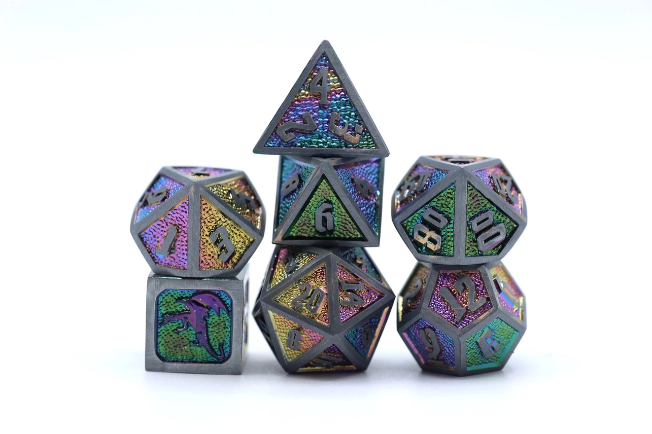 Solid Metal Draconis Dice set - Brushed Rainbow | Gear Gaming Bentonville