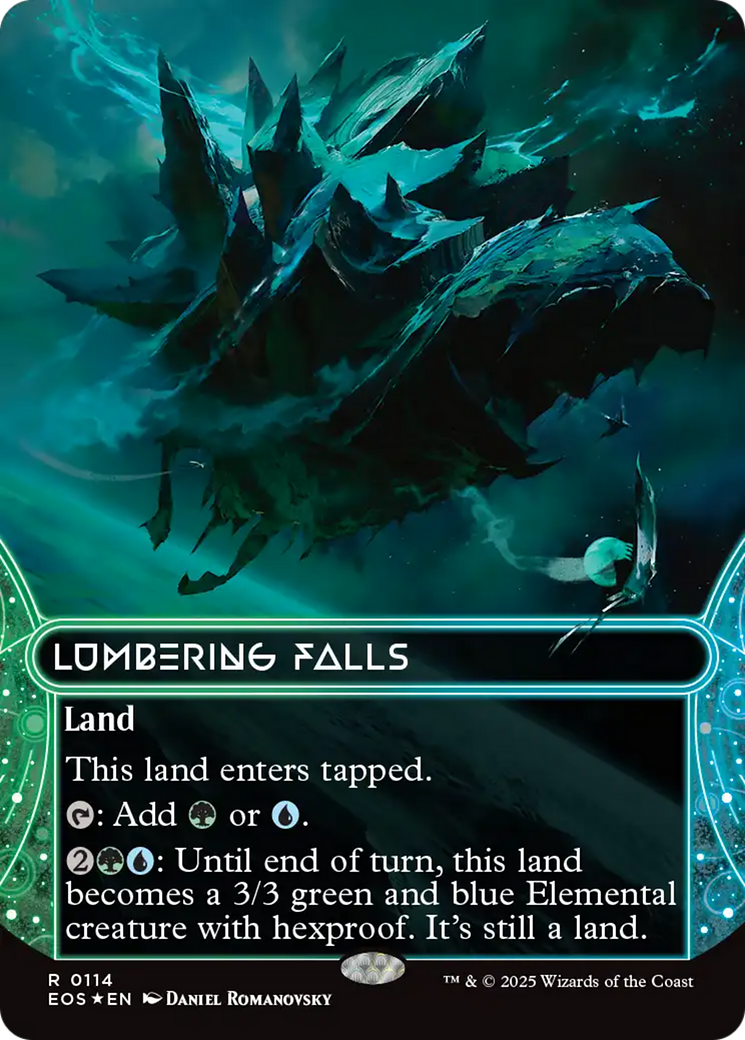 Lumbering Falls (0114) (Borderless) (Galaxy Foil) [Edge of Eternities: Stellar Sights] | Gear Gaming Bentonville