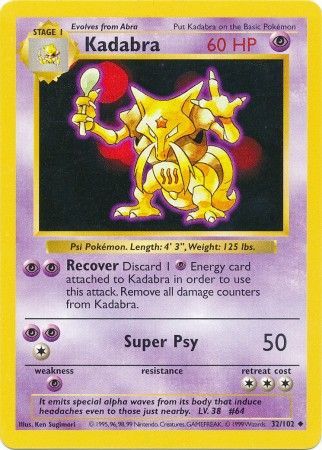 Kadabra (32/102) [Base Set Shadowless Unlimited] | Gear Gaming Bentonville