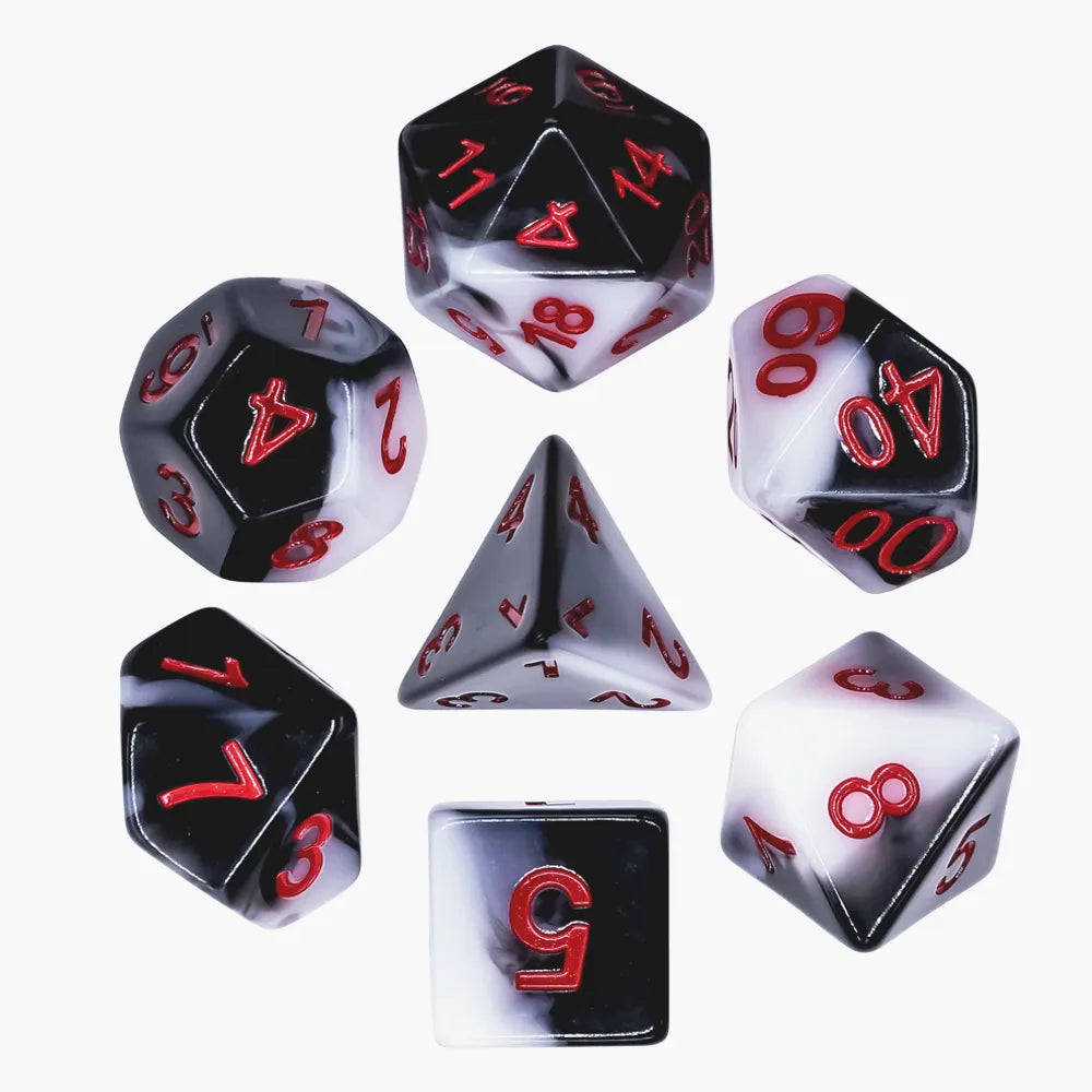 Warrior Black/White Dice 7pcs Dice Set | Gear Gaming Bentonville