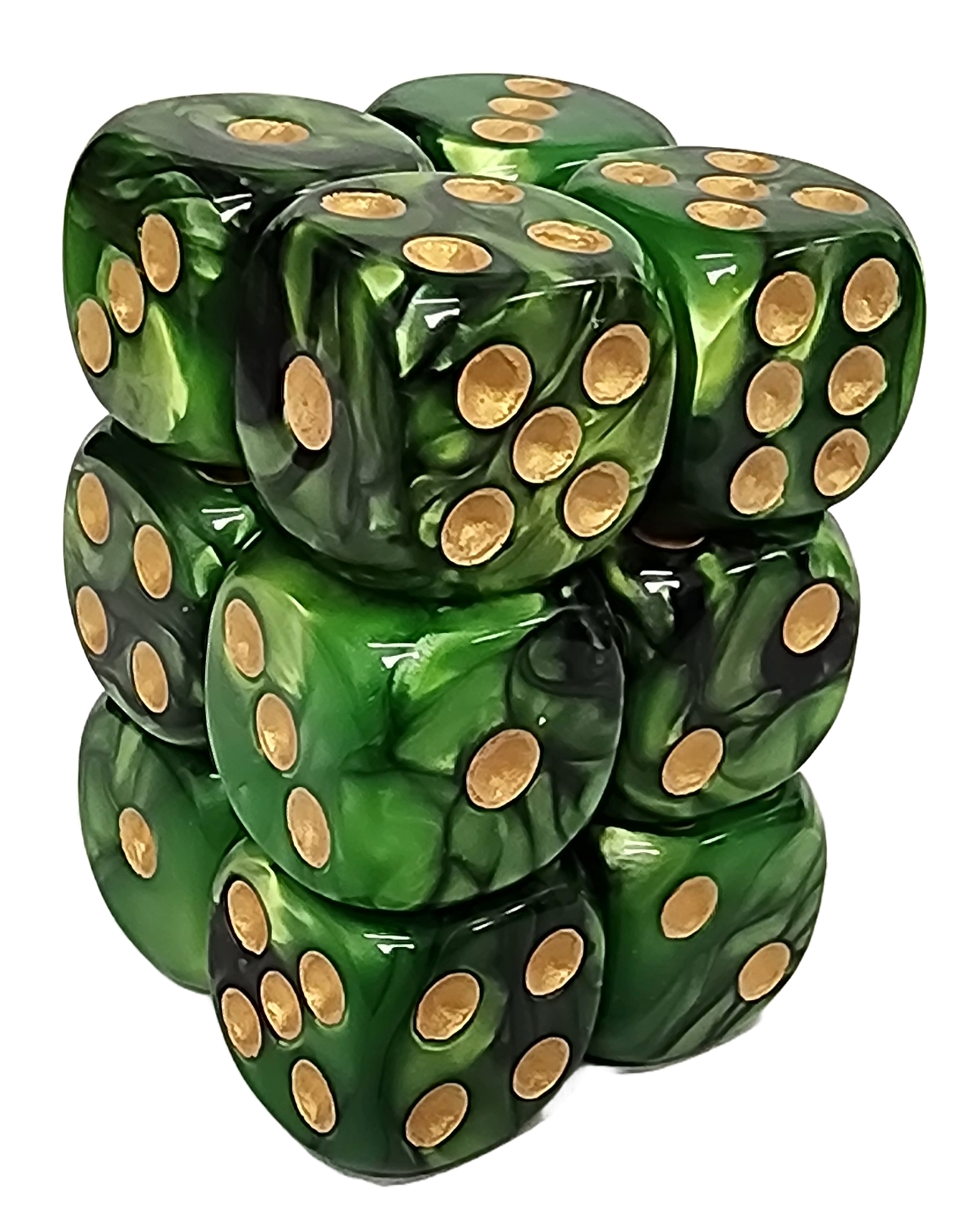 Green+Black 16mm D6 block of 12 dice | Gear Gaming Bentonville