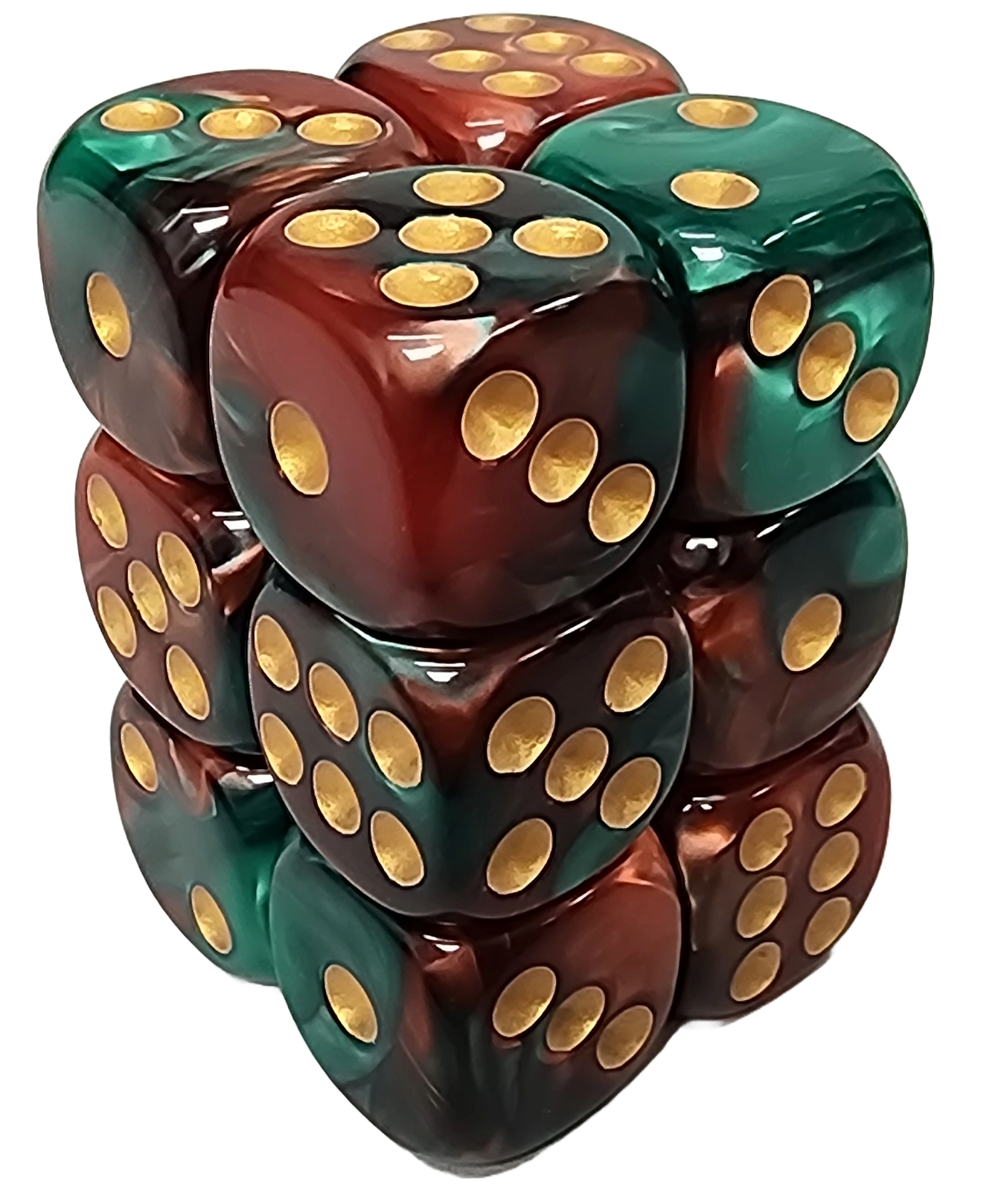 Green+Red 16mm D6 block of 12 dice | Gear Gaming Bentonville