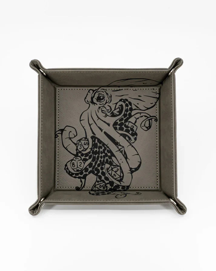 Kraken of Holding | Vegan Leather Dice Rolling Tray - Grey | Gear Gaming Bentonville