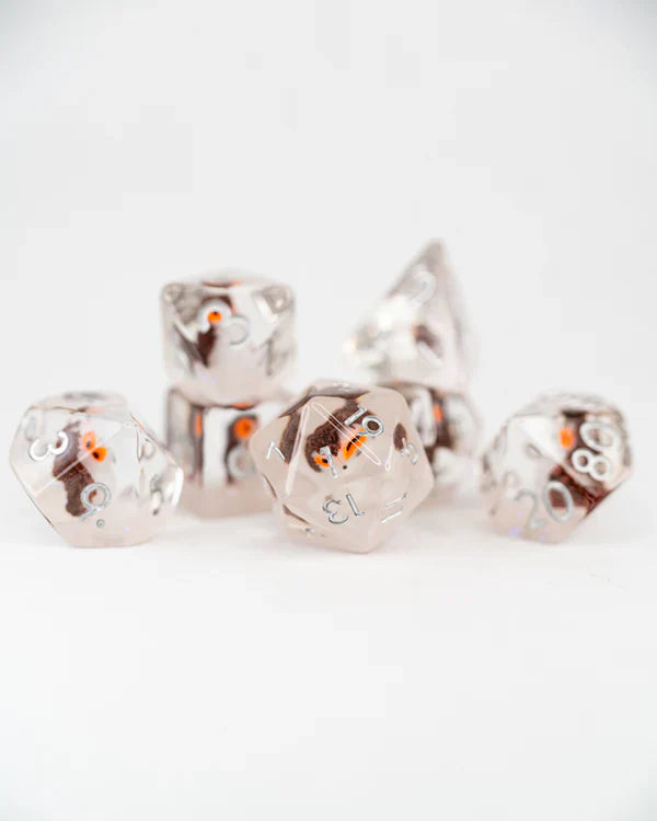 Glimfeather| Owl| 7 Piece Acrylic Inclusion Dice Set | Gear Gaming Bentonville