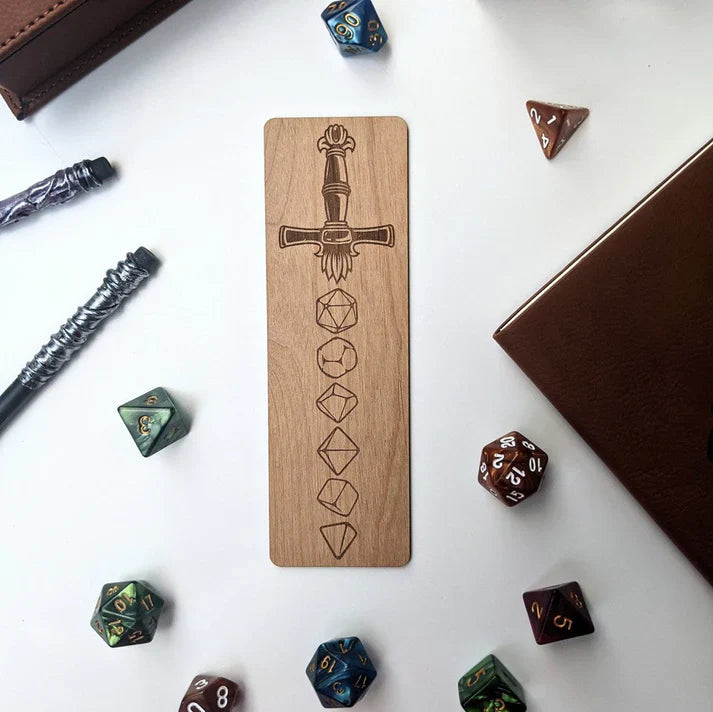 Dice Sword | Engraved Wooden Bookmark | Gear Gaming Bentonville