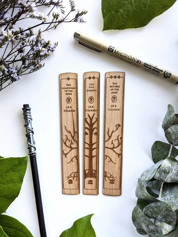 LotR Book Spine Trio | Tolkien | Engraved Wooden Bookmark | Gear Gaming Bentonville