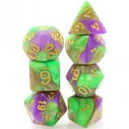 Green+Purple Blend 7pcs Dice Set | Gear Gaming Bentonville