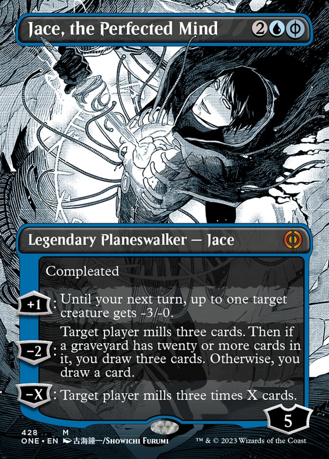 Jace, the Perfected Mind (Borderless Manga Step-and-Compleat Foil) [Phyrexia: All Will Be One] | Gear Gaming Bentonville