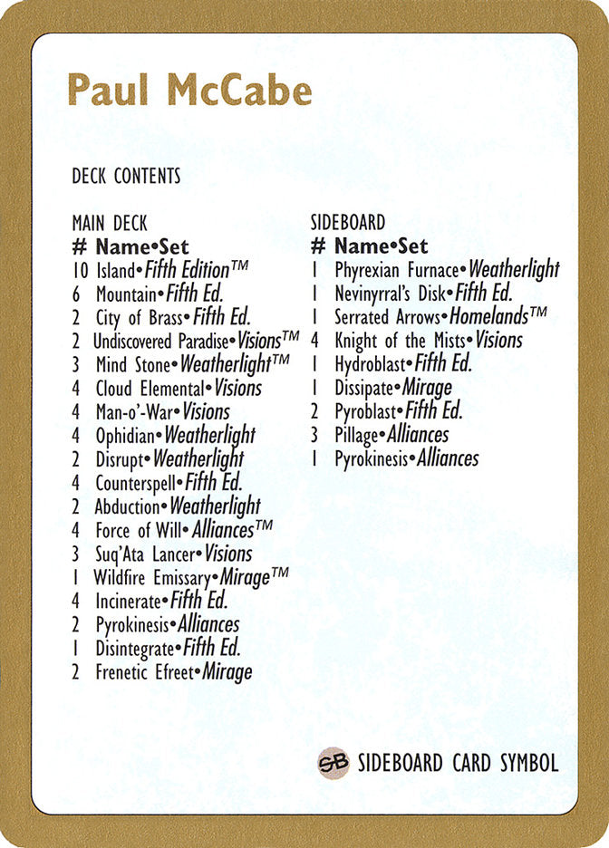 Paul McCabe Decklist [World Championship Decks 1997] | Gear Gaming Bentonville