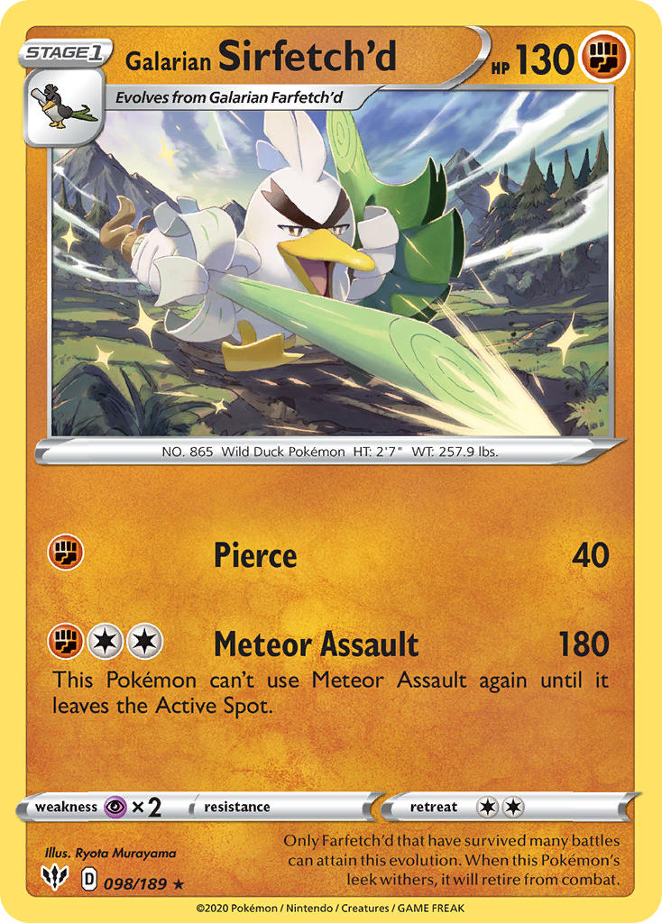 Galarian Sirfetch'd (098/189) (Cracked Ice holo) (Theme Deck Exclusive) [Sword & Shield: Darkness Ablaze] | Gear Gaming Bentonville