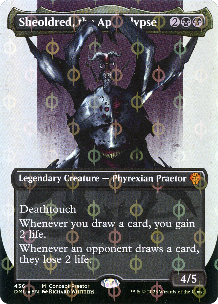 Sheoldred, the Apocalypse (Borderless Concept Praetors Step-and-Compleat Foil) [Phyrexia: All Will Be One] | Gear Gaming Bentonville