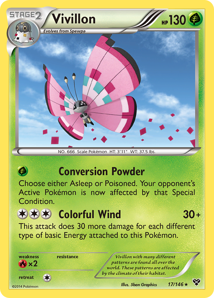 Vivillon (17/146) (Meadow Form/Pink Wings) [XY: Base Set] | Gear Gaming Bentonville