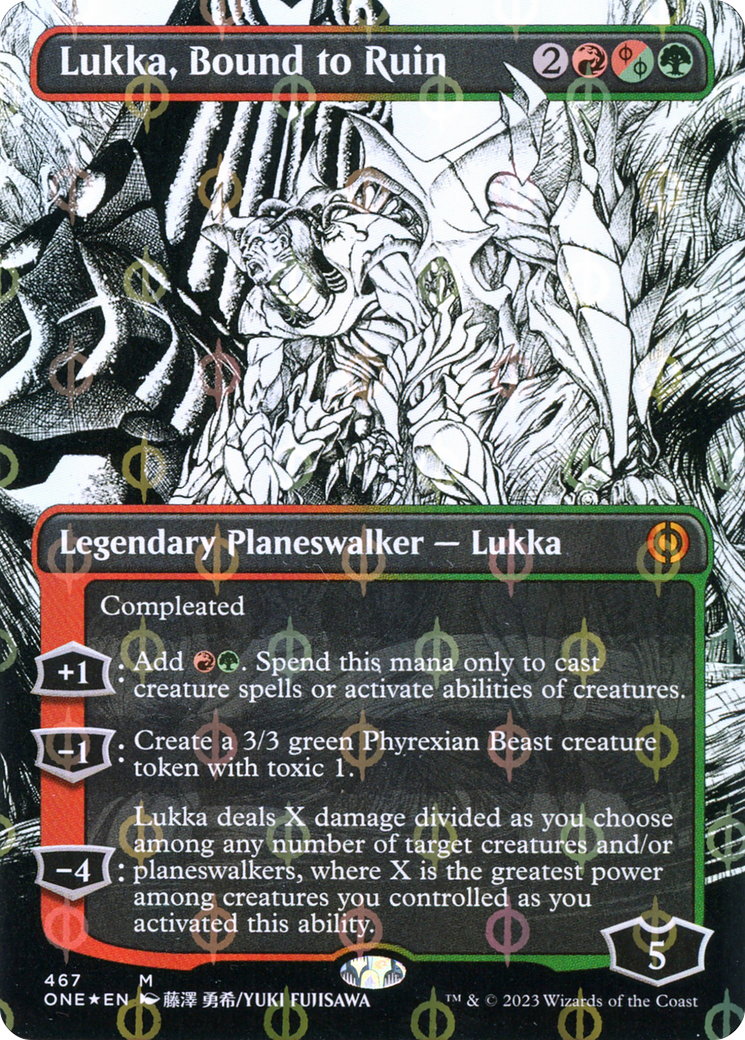 Lukka, Bound to Ruin (Borderless Manga Step-and-Compleat Foil) [Phyrexia: All Will Be One] | Gear Gaming Bentonville