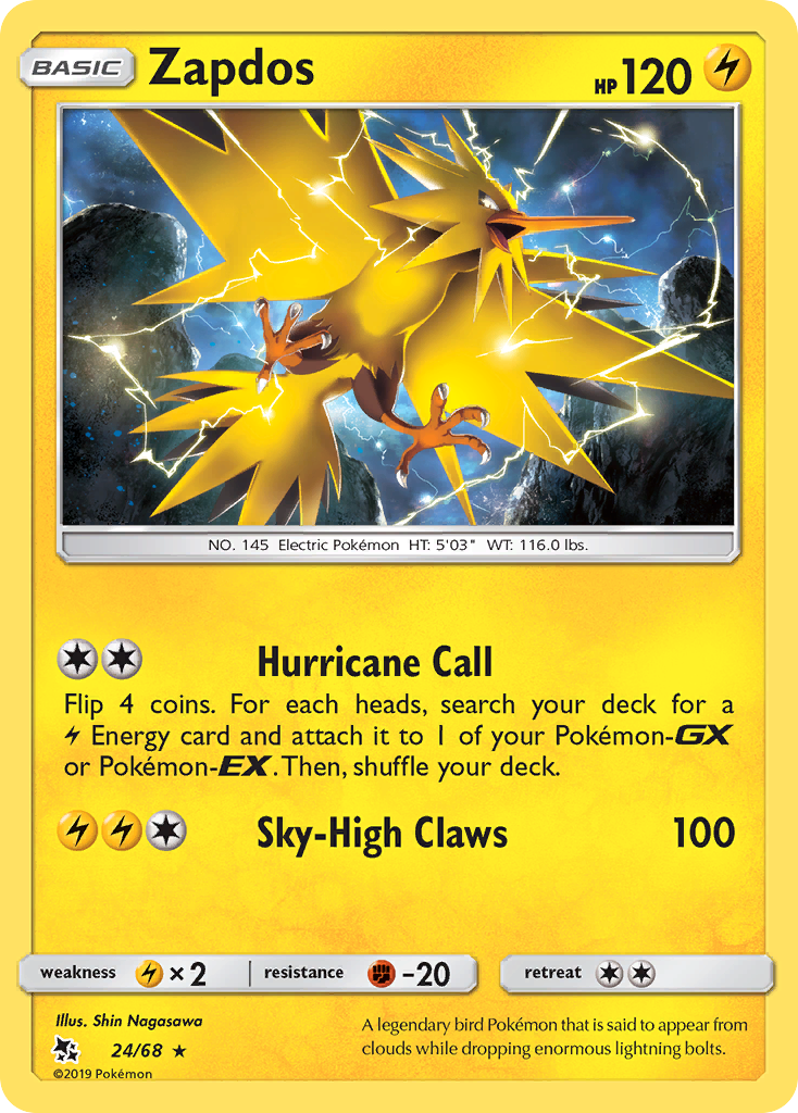 Zapdos (24/68) [Sun & Moon: Hidden Fates] | Gear Gaming Bentonville