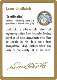 1996 Leon Lindback Biography Card [World Championship Decks] | Gear Gaming Bentonville