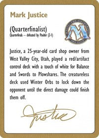 1996 Mark Justice Biography Card [World Championship Decks] | Gear Gaming Bentonville