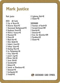 1996 Mark Justice Decklist Card [World Championship Decks] | Gear Gaming Bentonville