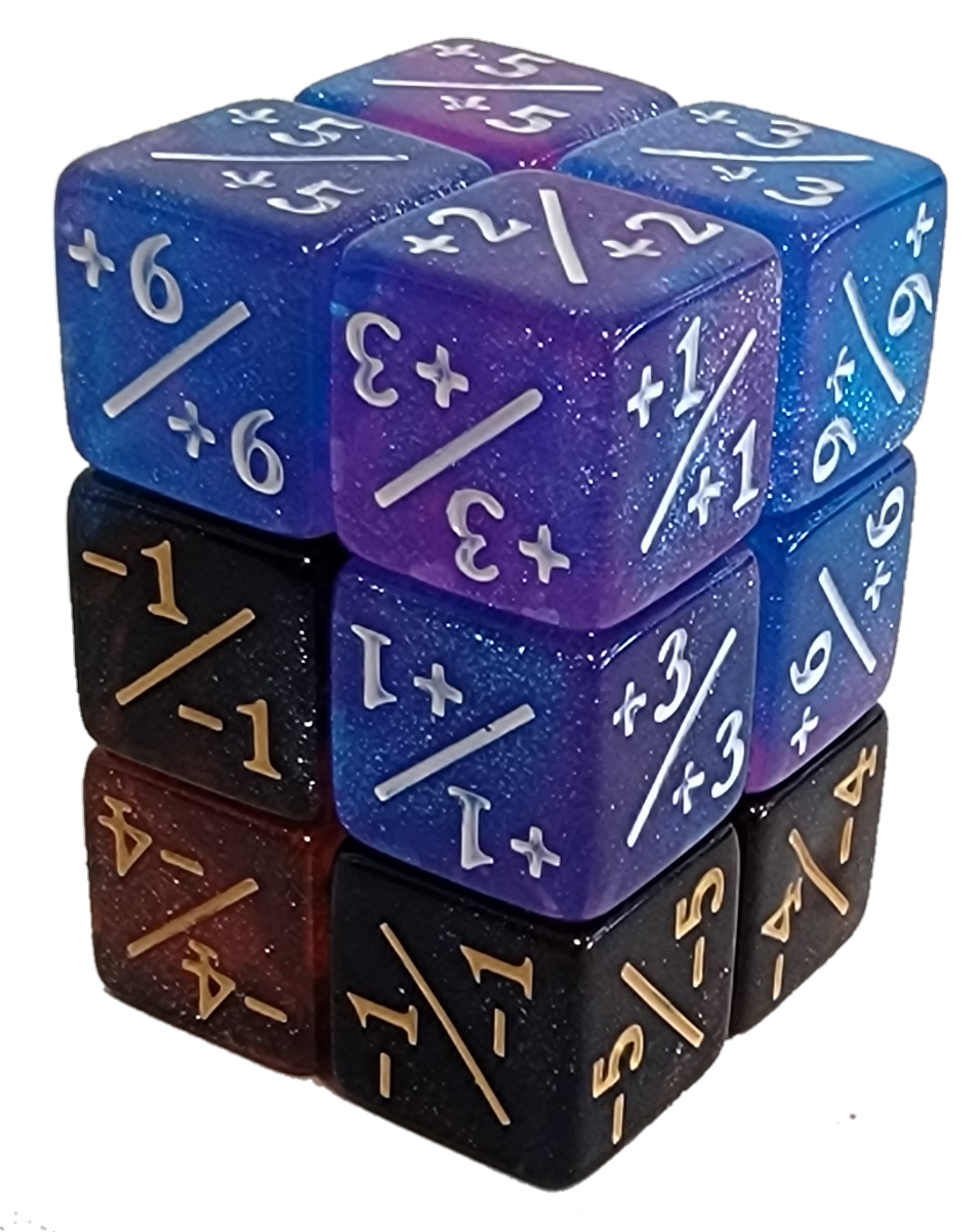 D6 -/- +/+  Red/Black and Green/Black Blend Counter Dice | Gear Gaming Bentonville