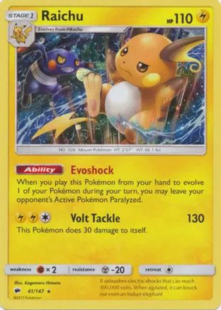 Raichu (41/147) (Cosmos Holo) [Sun & Moon: Burning Shadows] | Gear Gaming Bentonville