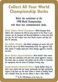 1998 World Championship Advertisement Card [World Championship Decks] | Gear Gaming Bentonville