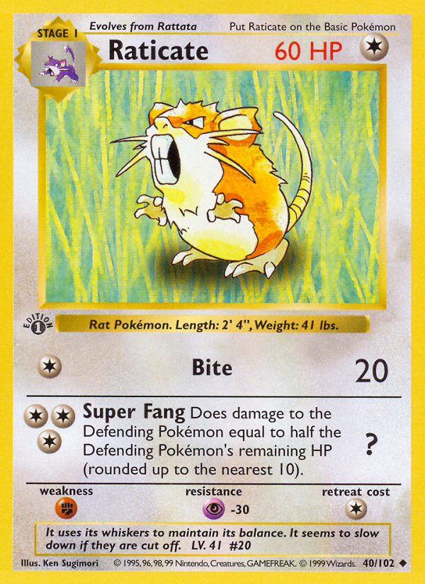 Raticate (40/102) (Shadowless) [Base Set 1st Edition] | Gear Gaming Bentonville