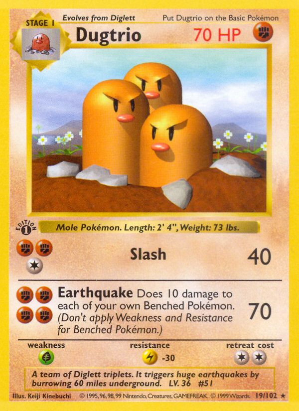 Dugtrio (19/102) (Shadowless) [Base Set 1st Edition] | Gear Gaming Bentonville