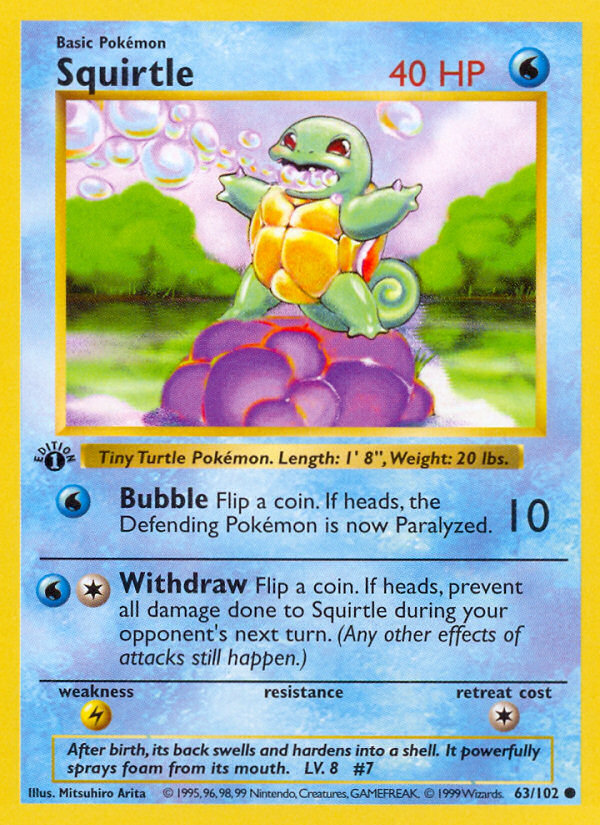 Squirtle (63/102) (Shadowless) [Base Set 1st Edition] | Gear Gaming Bentonville