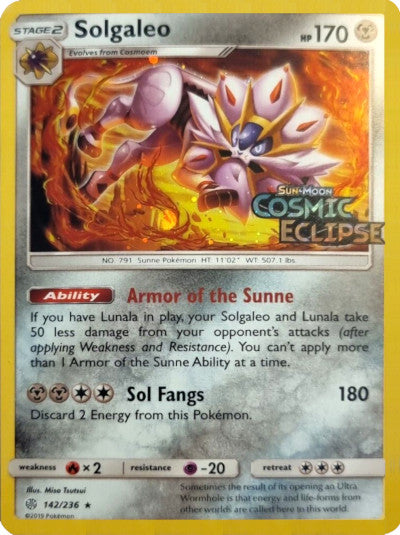 Solgaleo (142/236) (Cosmos Holo) [Sun & Moon: Cosmic Eclipse] | Gear Gaming Bentonville