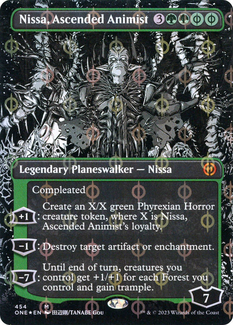 Nissa, Ascended Animist (Borderless Manga Step-and-Compleat Foil) [Phyrexia: All Will Be One] | Gear Gaming Bentonville