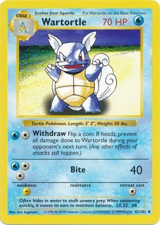 Wartortle (42/102) [Base Set Shadowless Unlimited] | Gear Gaming Bentonville