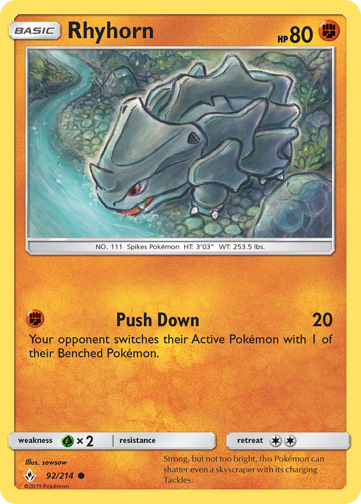 Rhyhorn (92/214) [Sun & Moon: Unbroken Bonds] | Gear Gaming Bentonville