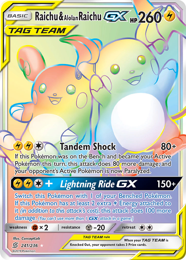 Raichu & Alolan Raichu GX (241/236) [Sun & Moon: Unified Minds] | Gear Gaming Bentonville