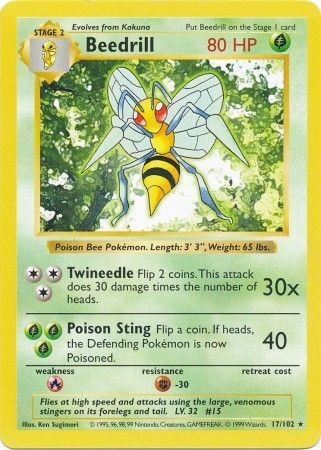 Beedrill (17/102) [Base Set Shadowless Unlimited] | Gear Gaming Bentonville