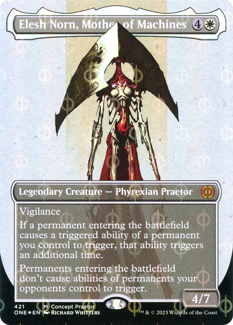 Elesh Norn, Mother of Machines (Borderless Concept Praetors Step-and-Compleat Foil) [Phyrexia: All Will Be One] | Gear Gaming Bentonville