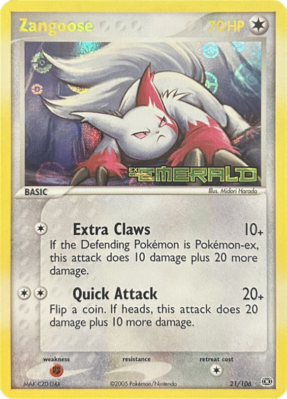 Zangoose (21/106) (Stamped) [EX: Emerald] | Gear Gaming Bentonville