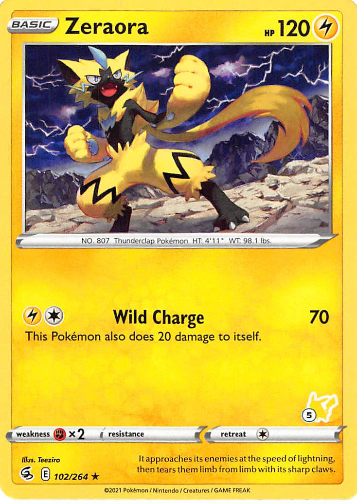 Zeraora (102/264) (Pikachu Stamp #5) [Battle Academy 2022] | Gear Gaming Bentonville